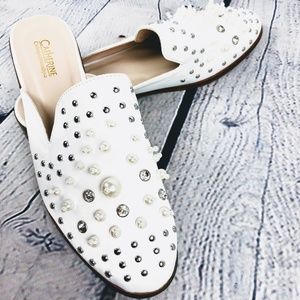 NEP White Satin Pillary Mule